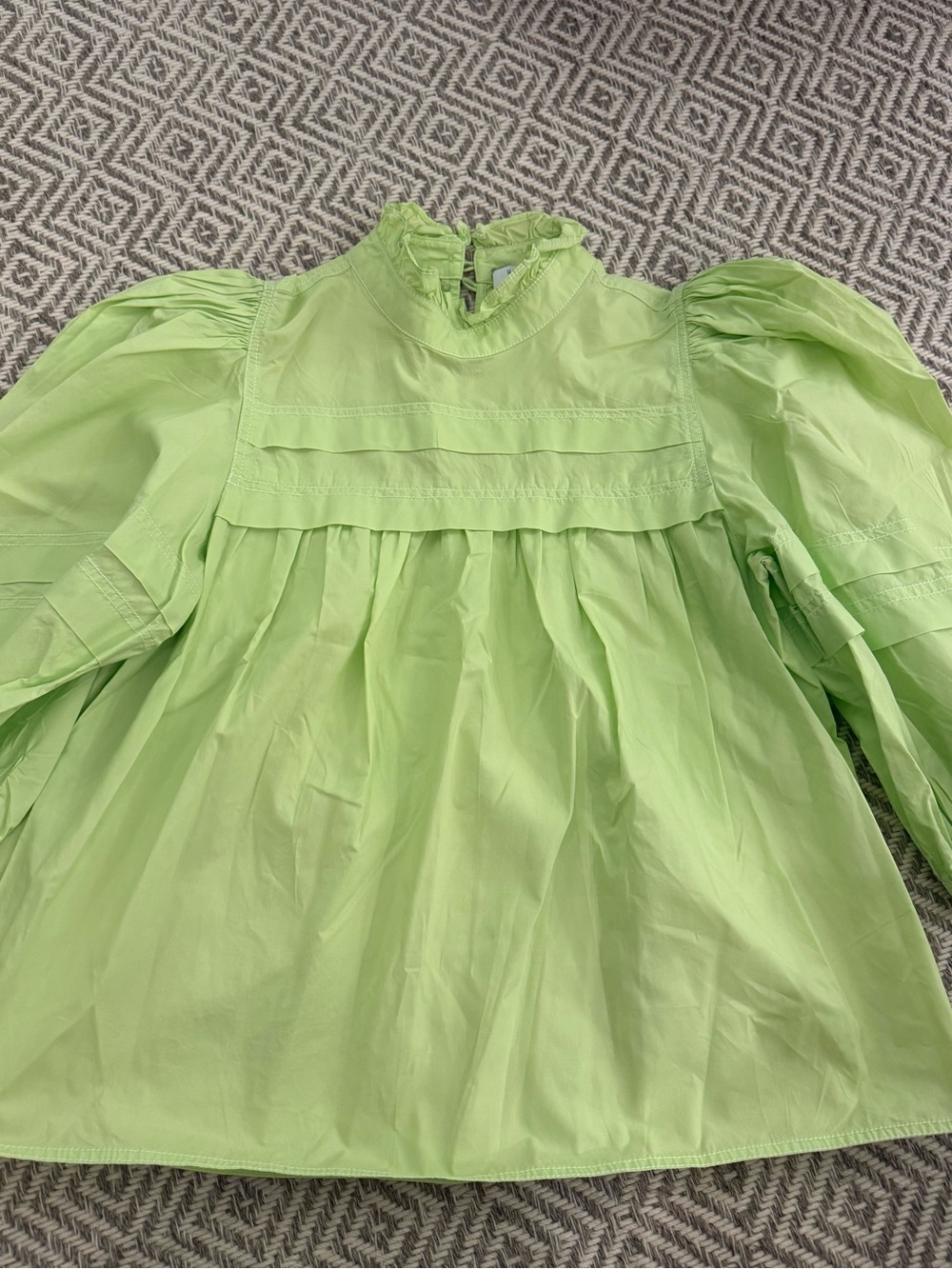 HUNTER BELL Lime Green Puff Sleeve Ruffle Yoke Top